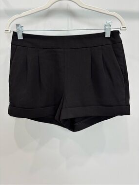 Express Black High-Waist Pleated Cuffed Shorts